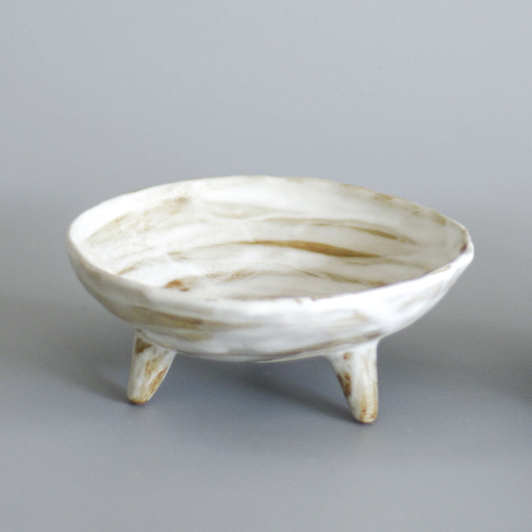 Nippon Toki Handmade Three-legged Plate Tedzukuri White (shiro 10.5*4.5cm)