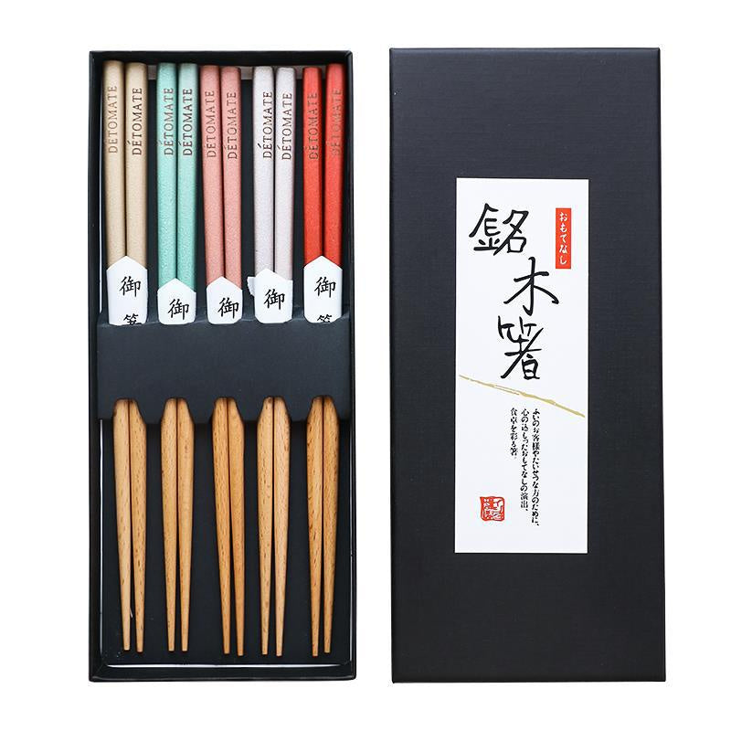Nippon Beechwood Chopsticks (5 pairs with different color - Gift box)