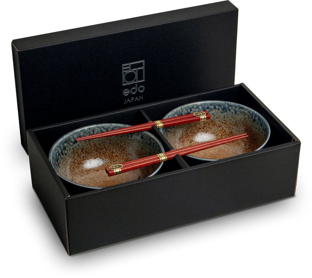 Japanese Udon Ramen Blue Brown Bowl SET Ø17 cm | H8,7 cm