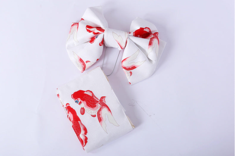 Japanese Kimono Belt White with Red Fish