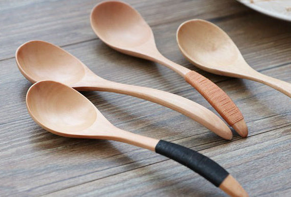 Curved Handle Household Small Spoon (Hemu Light Khaki Thread) 18*4.5cm 10g