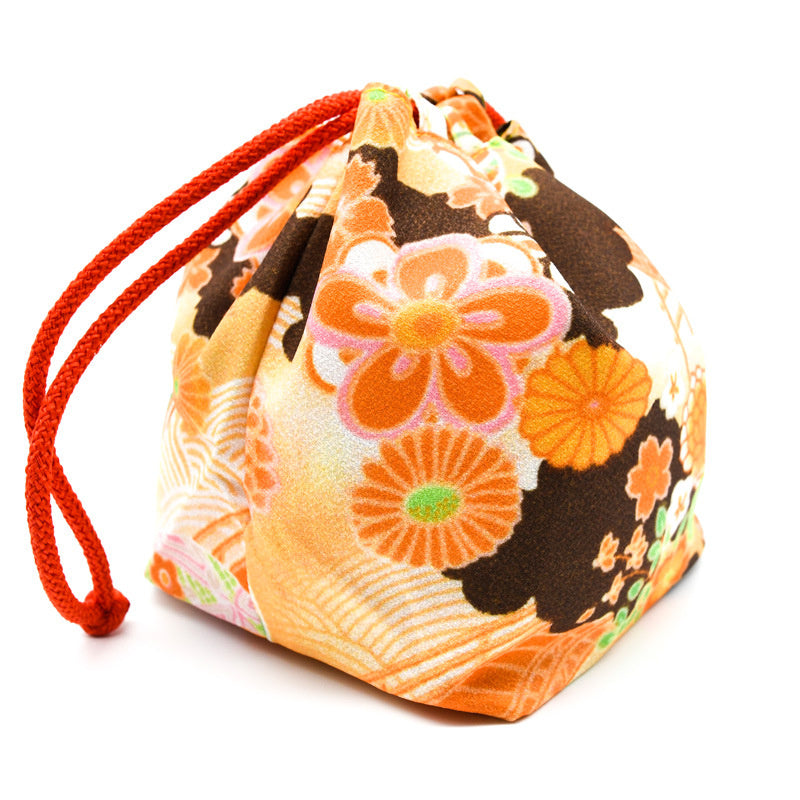Japanese Kimono Kinchaku Handbag Orange Daisy – SEIKATSU Japan