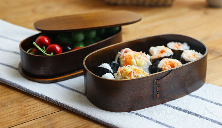 Nippon Oval Brown Wooden Bento Box Double Layers 1000ml