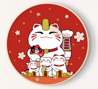 Japanese Ukiyo-e Women Decorative Painting 40*40 cm Lucky Cat Family