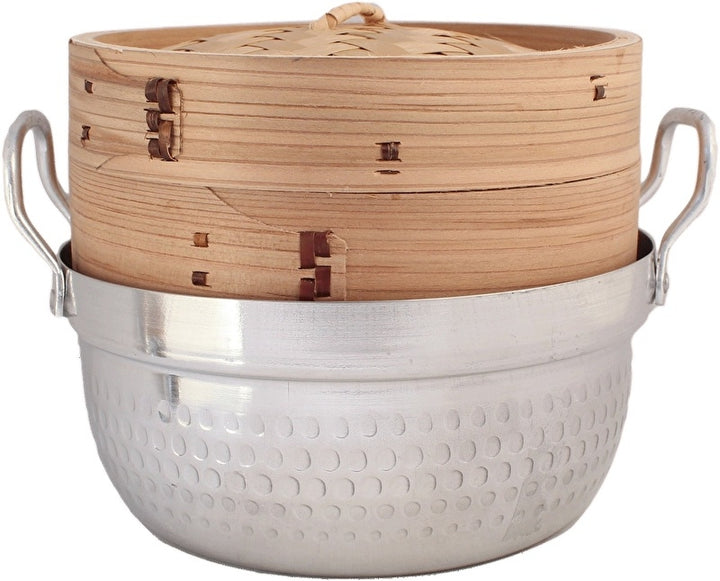 Bamboe stoommand met deksel  en Pan Ø18 cm