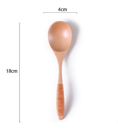 Curved Handle Household Small Spoon (Hemu Light Khaki Thread) 18*4.5cm 10g