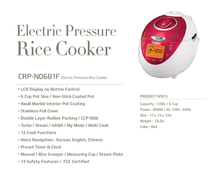 CUCKOO CRP-N0681F Pressure Rice Cooker 6 Cups