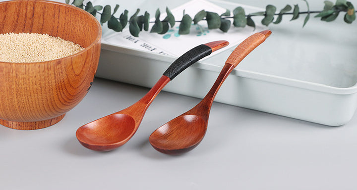 Curved Handle Household Small Spoon (Log Khaki Thread) 18*4.5cm 10g