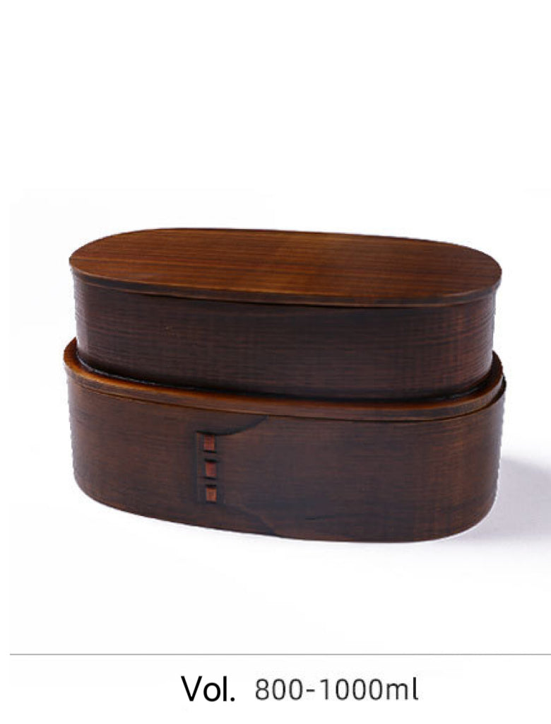 Nippon Oval Brown Wooden Bento Box Double Layers 1000ml
