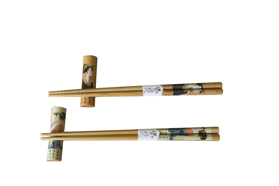 Chopsticks bamboo lacquered Ladies 2 pairs with holder
