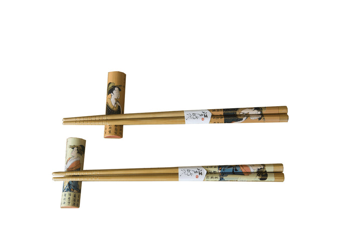 Chopsticks bamboo lacquered Ladies 2 pairs with holder
