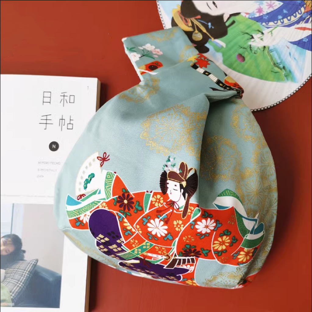 ❤️着物お出かけバンブーbag松葉文様　gold✖️black Kinchaku「巾着」Kimono Handbag – SEIKATSU Japan Lifestyle