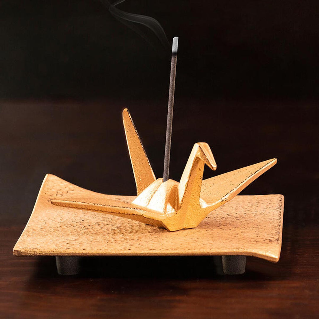 Golden iron cast Incense Holder Iwachu Orizuru