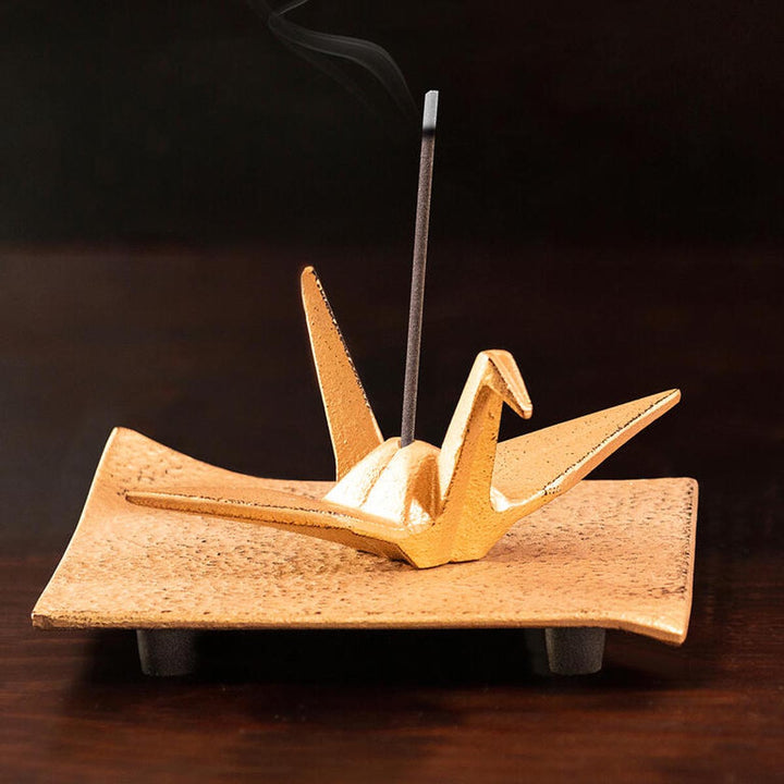 Golden iron cast Incense Holder Iwachu Orizuru