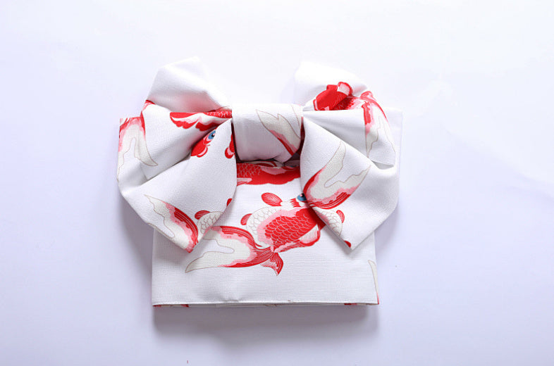 Japanese Kimono Belt White with Red Fish