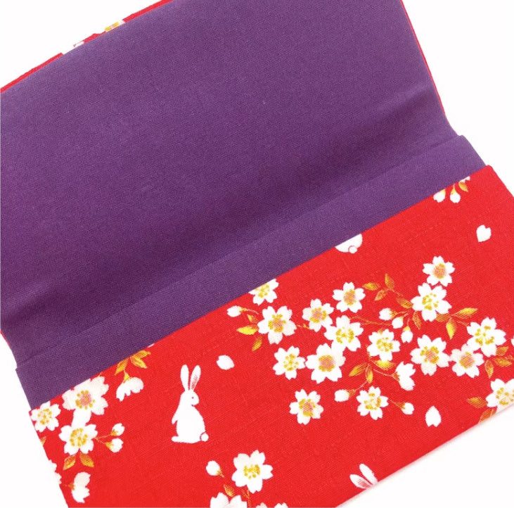 Sakura Rabbit Japanese Flip Wallet Red 18*9cm