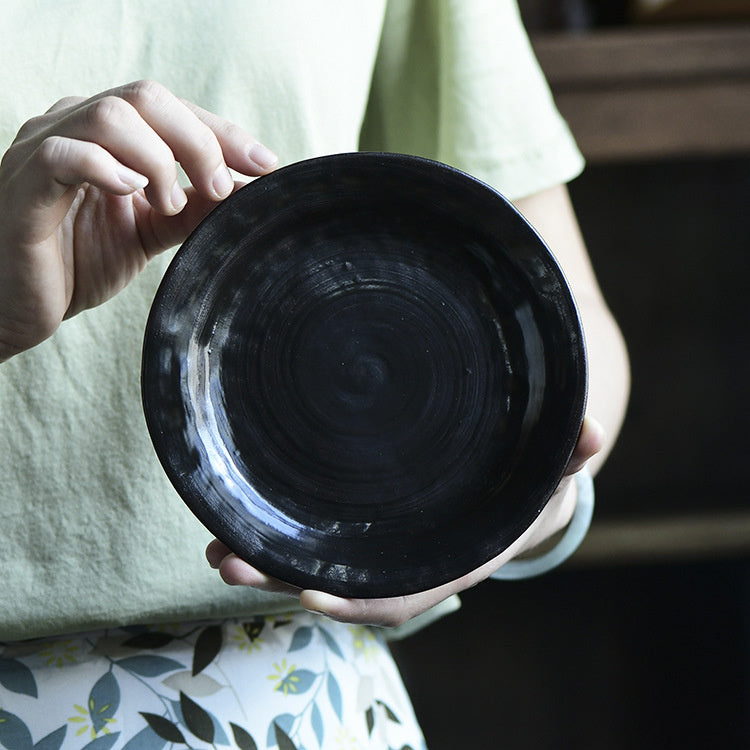 Nippon Toki Handmade Plate/Sushi plate Tedzukuri Black (kuro 16cm)