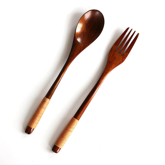 Nippon Wire Wrapped Wooden Spoon Fork Set of 2 Khaki 22.5cm