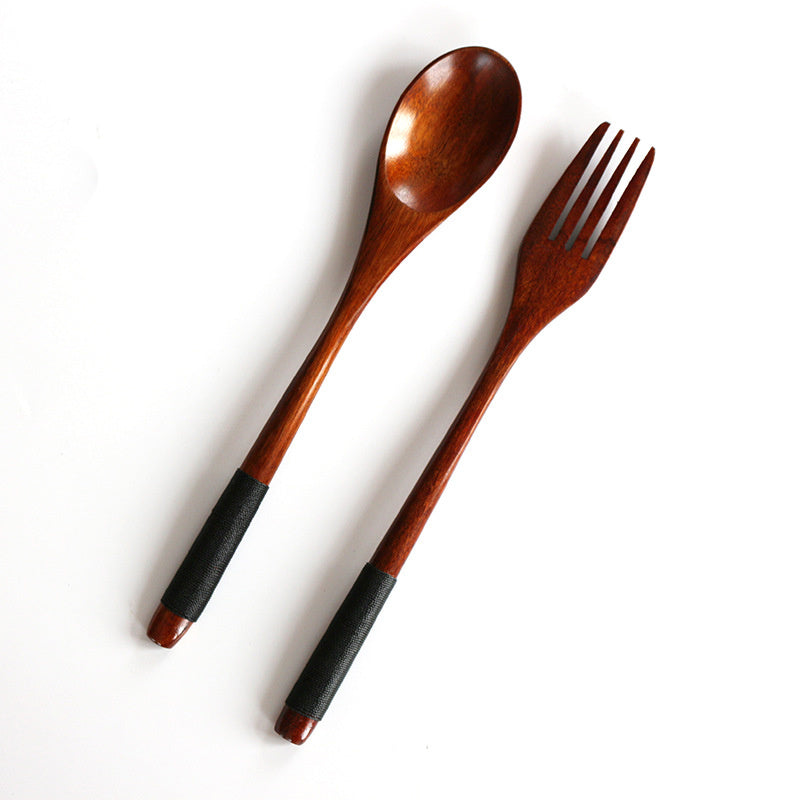 Nippon Wire Wrapped Wooden Spoon Fork Set of 2 Black 22.5cm