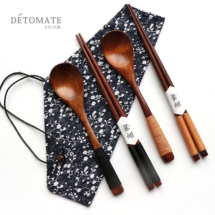 Nippon Wire Wrapped Wooden Spoon and Chopsticks Set (Black 22.5cm)