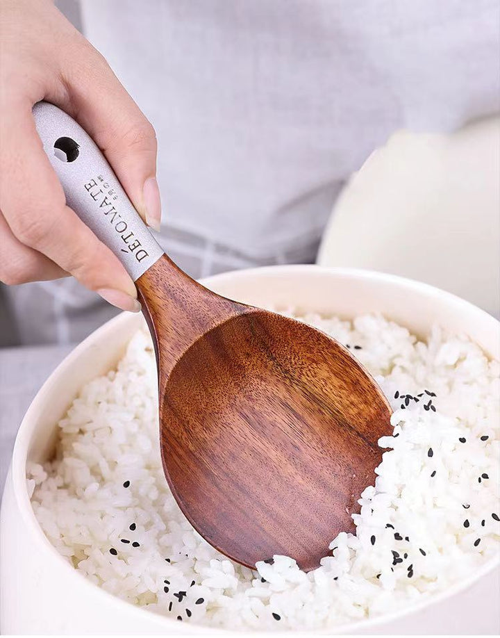 Teak Beaded Handle Kitchenware Wooden Rice Spoon 18*8cm