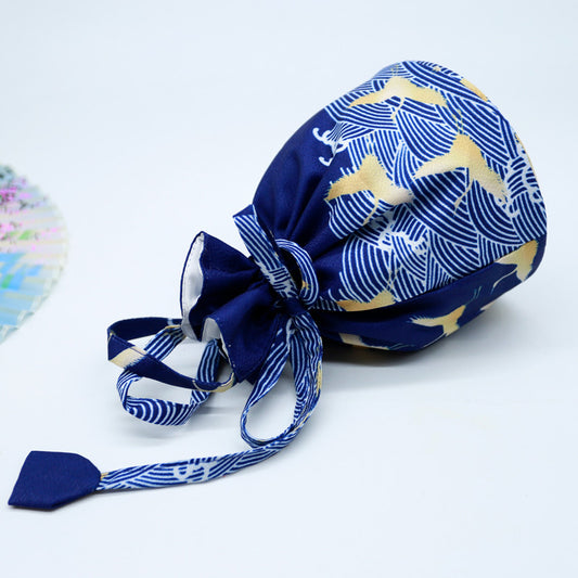Japanese Kimono Handbag Blue Wave Crane