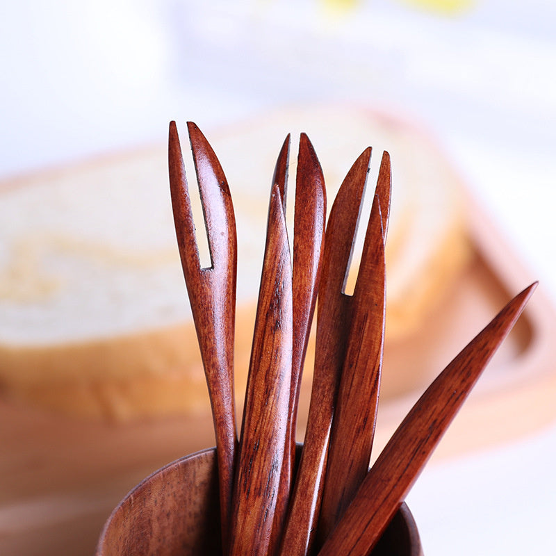 Creative Compact Wooden Western Pastry Knives and Forks Giftware Set (Black 13cm)