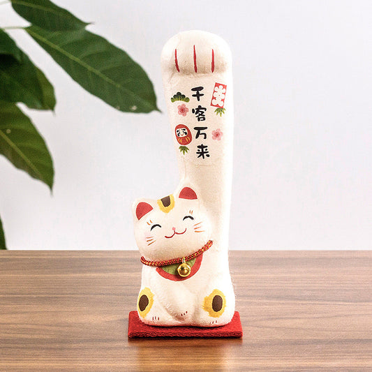 Japanese Kyoto Ryukodo Washi Long-handed Lucky Cat Ornament Succession of Visitors Small 13cm