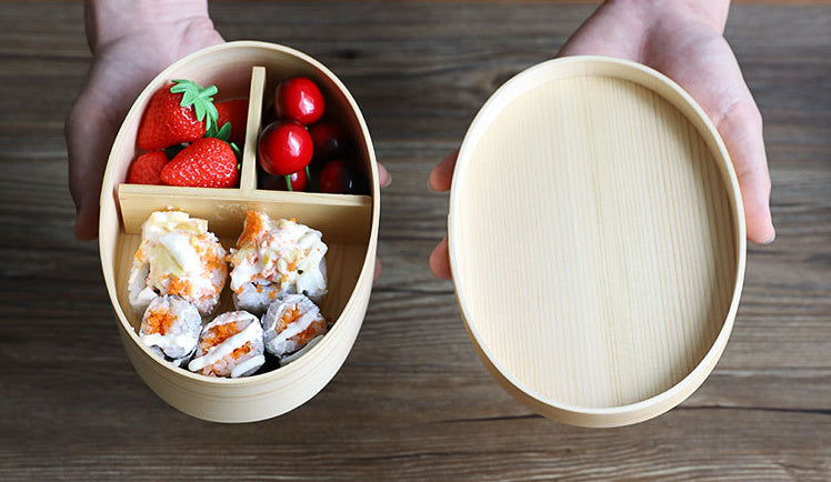 Nippon Oval light color Wooden Bento Box double layers 1200ml