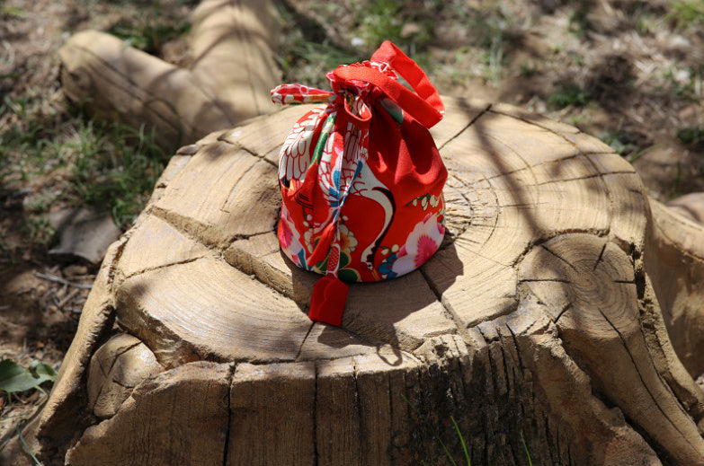 Japanese Kimono Handbag Orange Camellia Crane