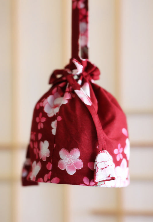 Japanese Kimono Handbag Burgundy Sakura