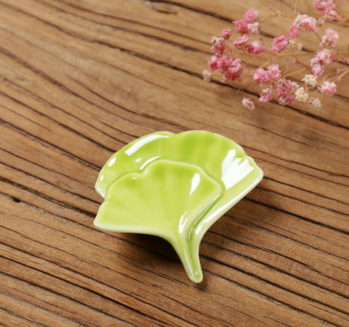 Nippon Chopstick Holder (Green Gingko Biloba with Gilde Edge 6ps)