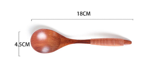 Curved Handle Household Small Spoon (Log Khaki Thread) 18*4.5cm 10g
