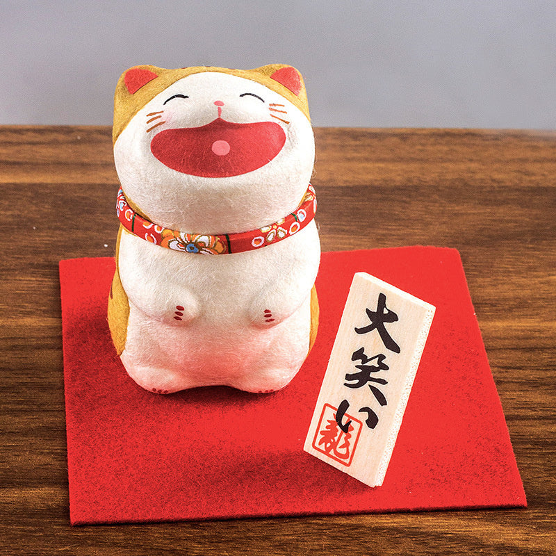 Japanese Kyoto Ryukodo Washi Laughing Lucky Cat Ornamen Tiger Cat Standing