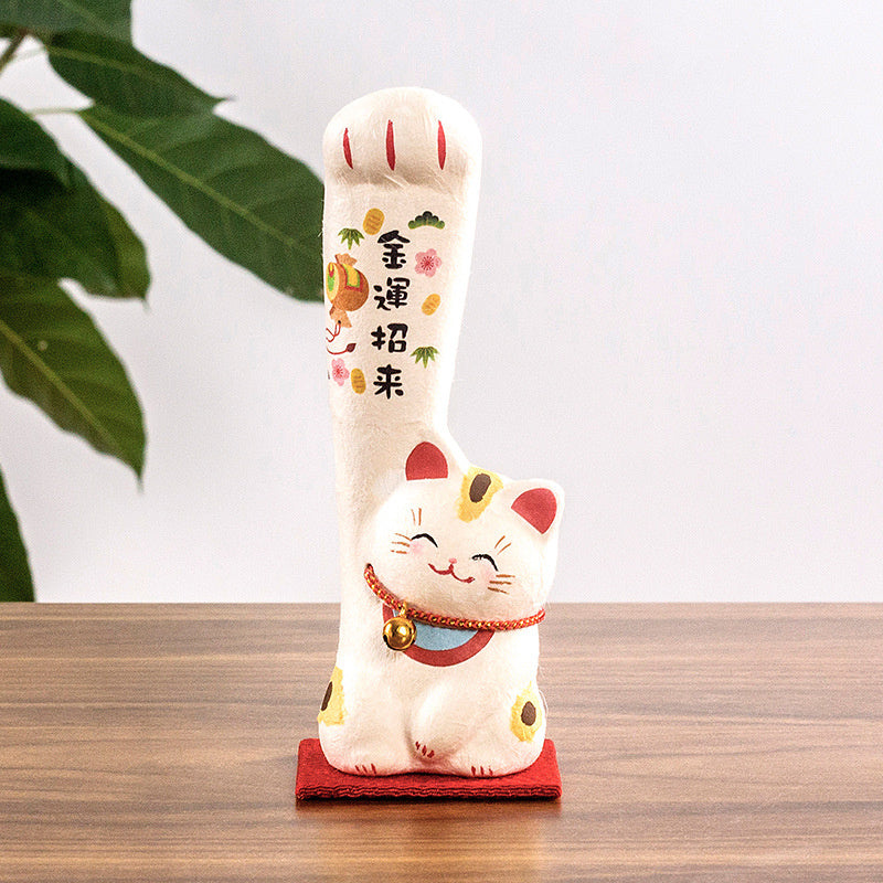 Kyoto paper mâché Washi Long-handed Lucky Cat Ornament Golden Fortune Small 13cm