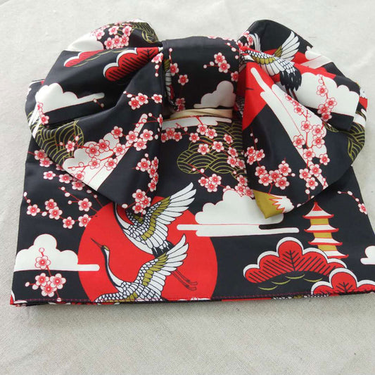 Japanese Kimono Belt Black with Crane
