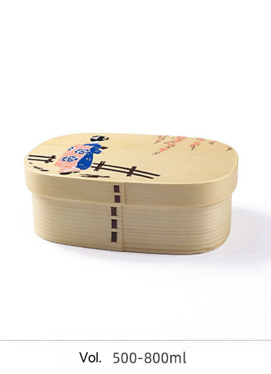 Nippon Oval kimono girl Wooden Bento Box single layer 800ml