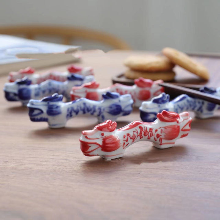 Nippon Chopstick Holder Red and Blue Dragons 2ps