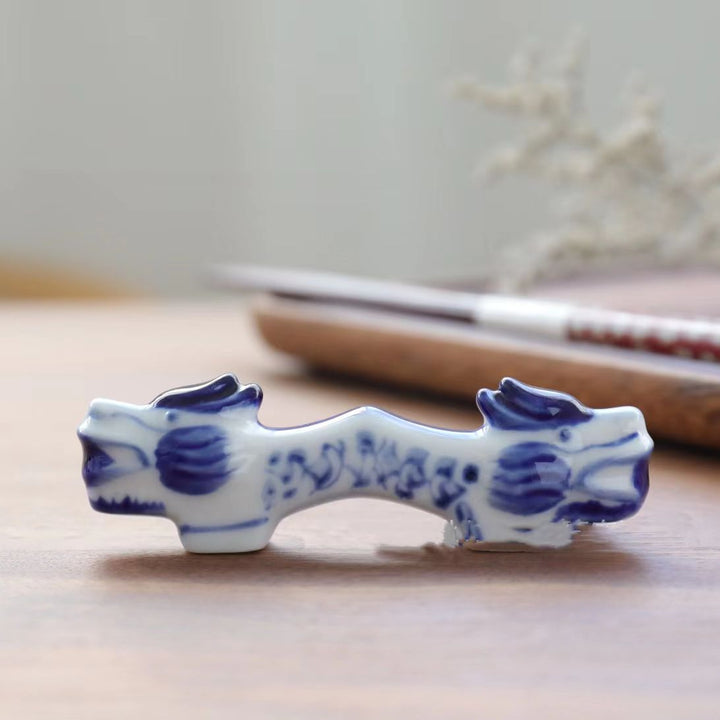 Nippon Chopstick Holder Red and Blue Dragons 2ps