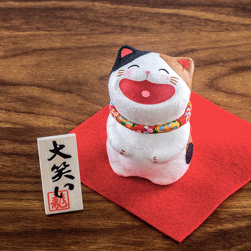 Kyoto paper mâché Washi Laughing Lucky Cat Ornament Tricolor Cat Standing