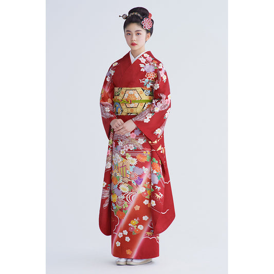 Japanese Kimono Formal Woman Red Furisode