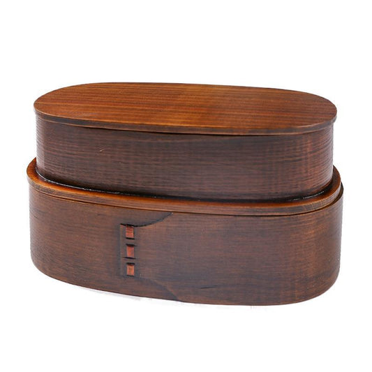 Nippon Oval Brown Wooden Bento Box Double Layers 1000ml