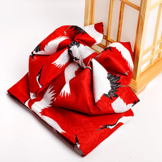 Japanese Kimono Belt Red with White Crane