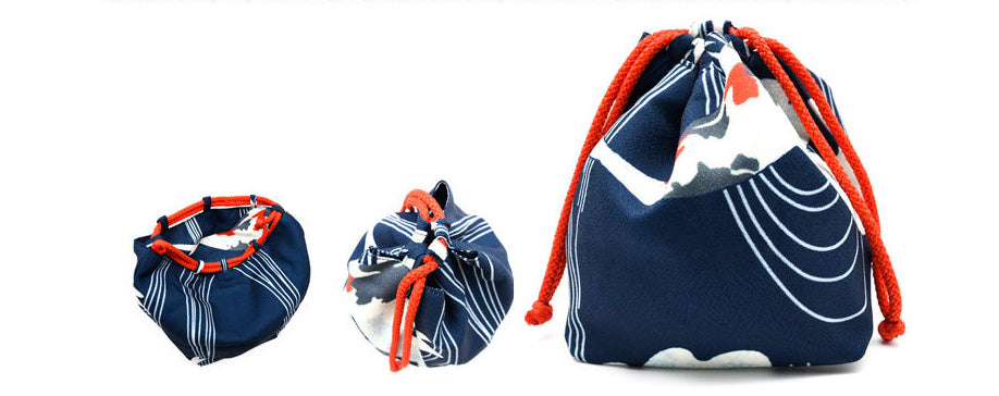 Japanese Kimono Kinchaku Handbag Navy Blue