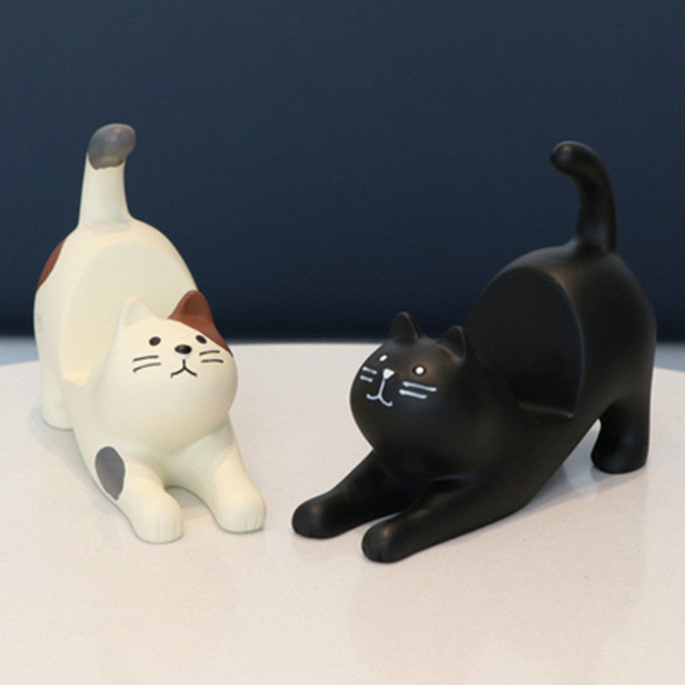 Japanese Stretching Cat Cell Phone Holder Black 5*8.5*10.5cm