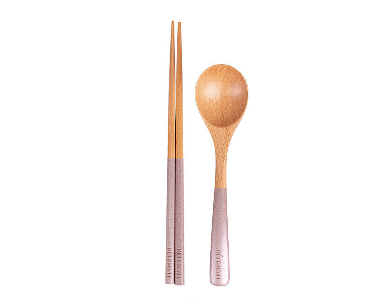 Nippon Beechwood Spoon and Chopsticks Set with Colorful Handles Pink 22.5cm