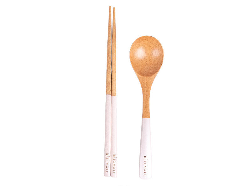 Nippon Beechwood Spoon and Chopsticks Set with Colorful Handles White 22.5cm