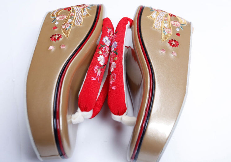 Japanese Clogs High Sole Embroidery