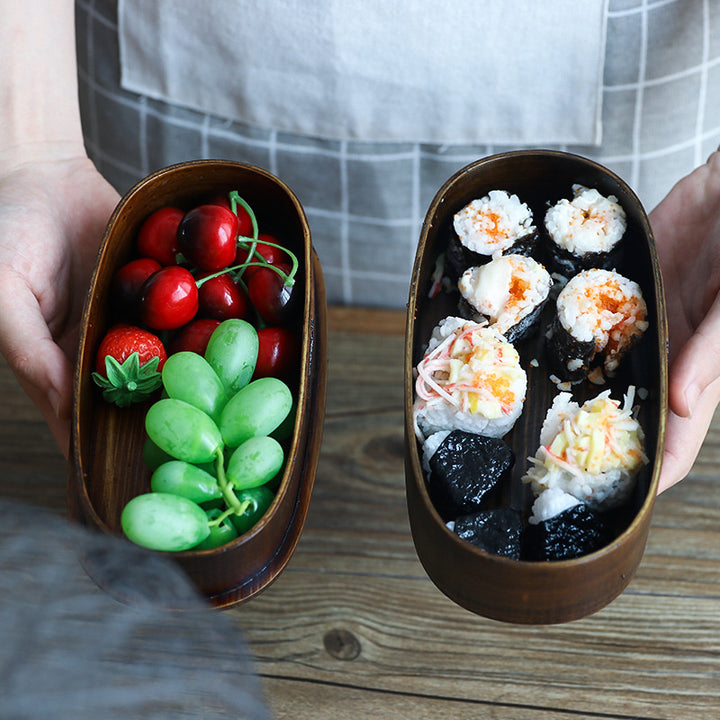 Nippon Oval Brown Wooden Bento Box Double Layers 1000ml