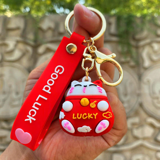 Maneki-neko Lucky Cat Keychain/Red